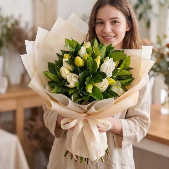 ramo de flores jazmines con papel coreano 